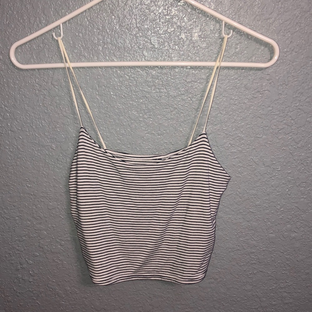 blue and white striped crop top